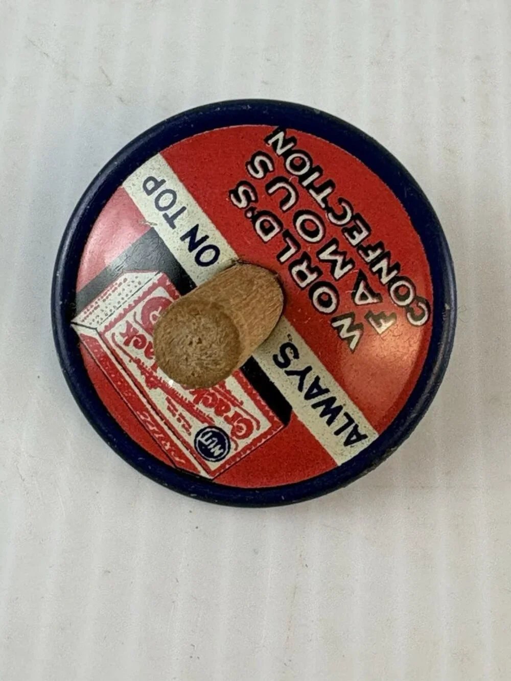 Antique 1920s Cracker Jack Tin Litho Spin Top Toy, 1.5in, Excellent Condition